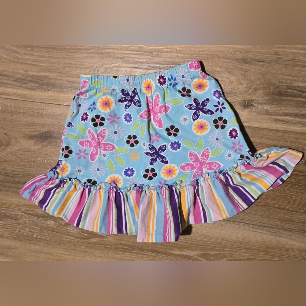 Hanna Andersson Blue Floral Skirt with Striped Ruffle